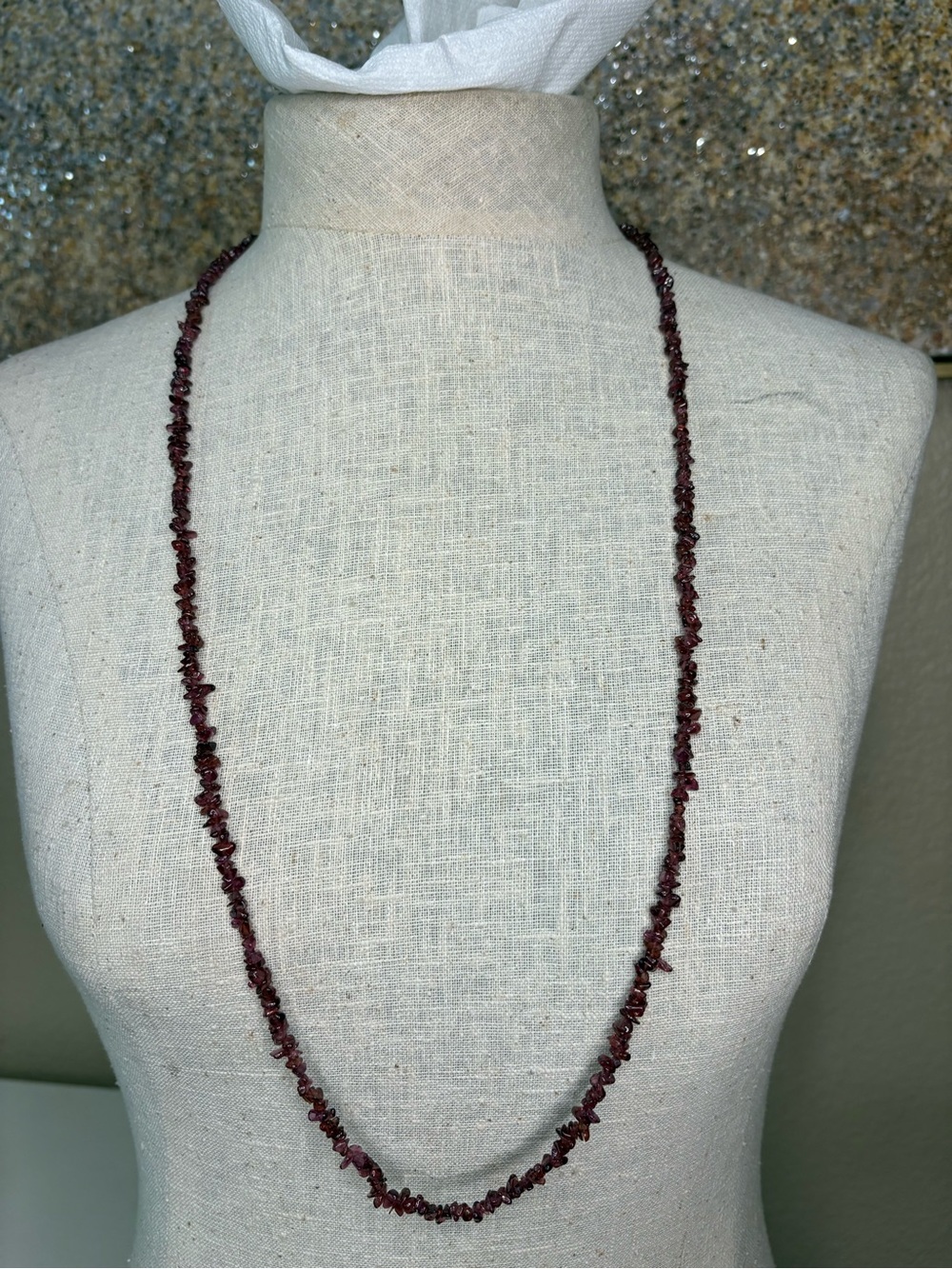 Natural Red Garnet Chip Strand Necklace Long Endless Boho January Birthstone